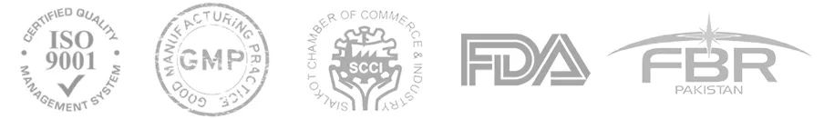 ISO 9001, GMP, SCCI, FDA and FBR certifications